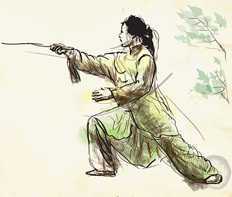 Tai Chi female warrior illustration.